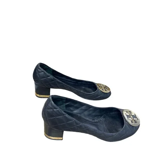 Tory Burch Womans Black Leather quilted  2.5" Slip on heels Sz 6 SKU 9532 - Picture 4 of 14